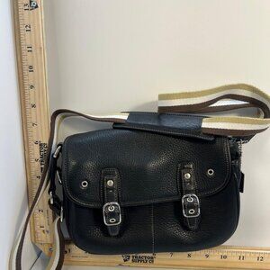 Women's Coach Leather Messenger Crossbody Bag Black Blue Lined Adjustable Strap